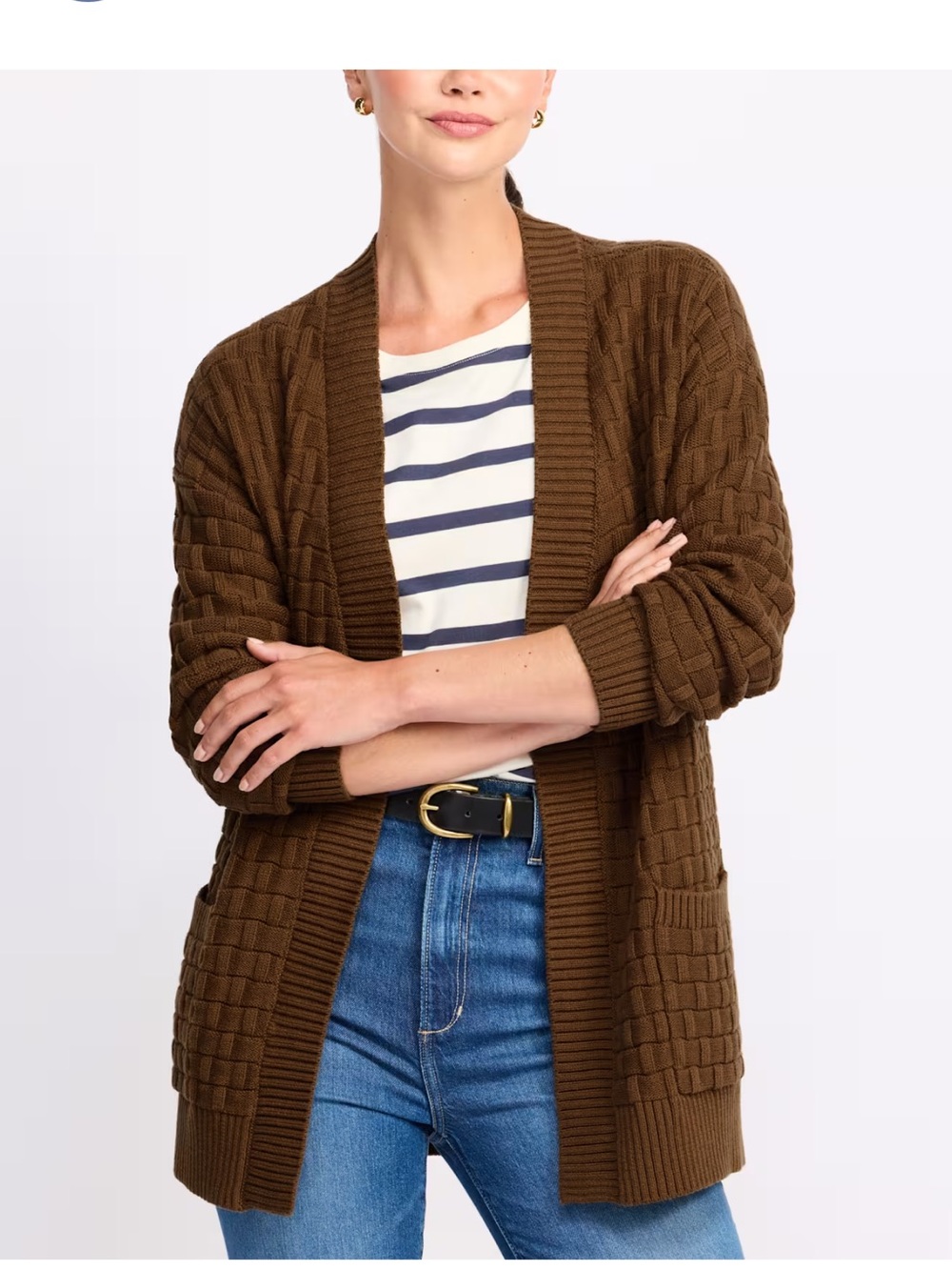 Design History Chunky Open-Front Cardigan in Brown